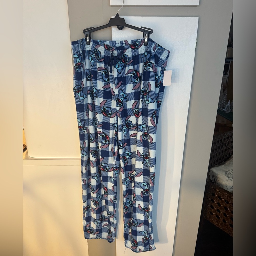 Disney Stitch Plaid Fleece Blue PJ Pants NWT Size XL
